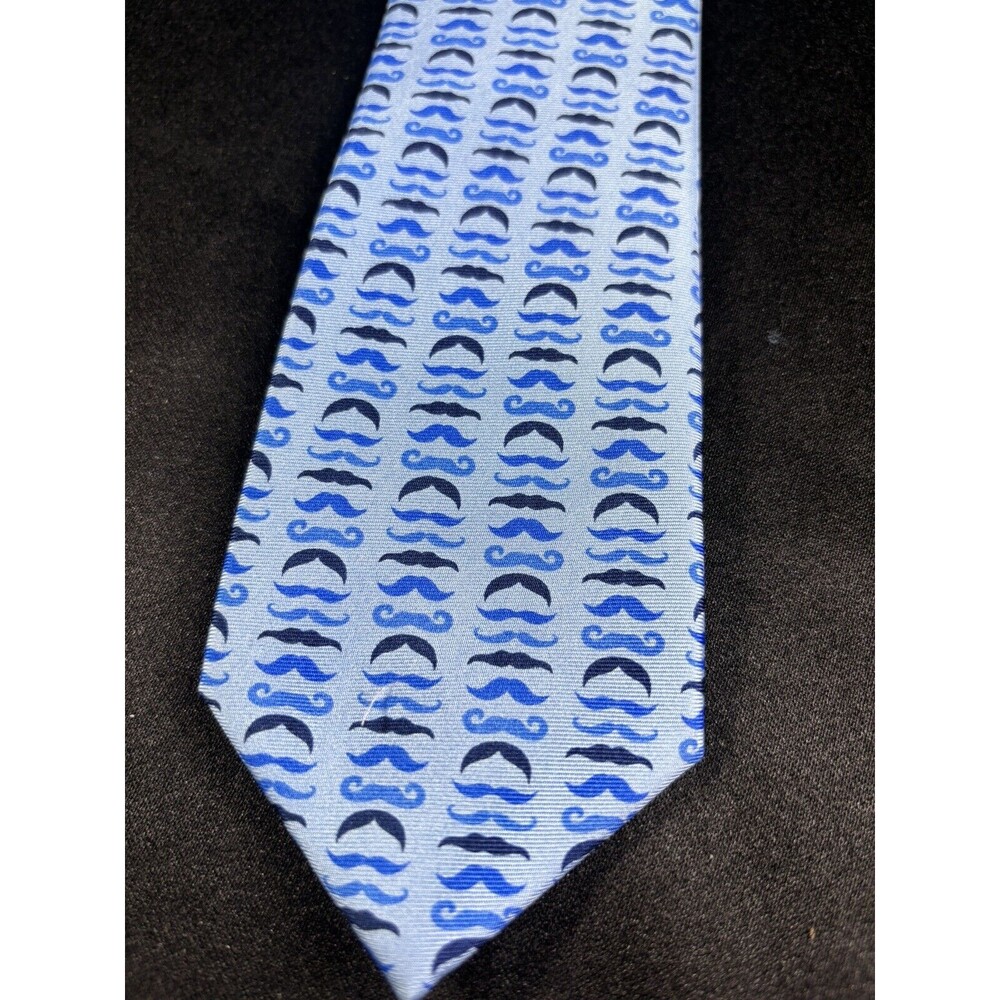 Tailorbyrd Silk Tie Mustache AOP Blue Skinny  L:58” W:3” Movemeber‎